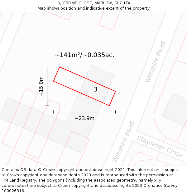 3, JEROME CLOSE, MARLOW, SL7 1TX: Plot and title map