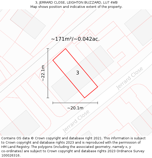 3, JERRARD CLOSE, LEIGHTON BUZZARD, LU7 4WB: Plot and title map
