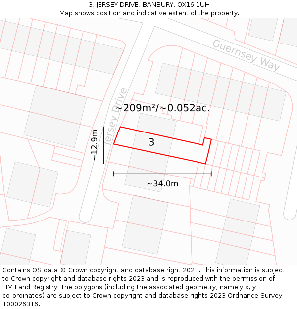 3, JERSEY DRIVE, BANBURY, OX16 1UH: Plot and title map