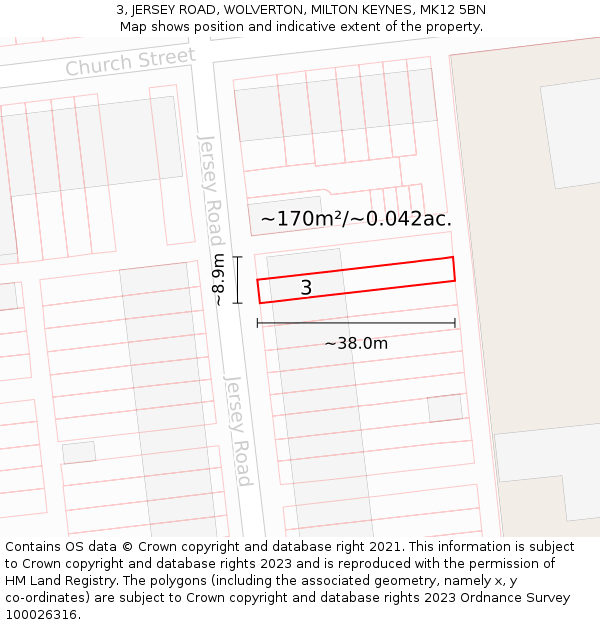 3, JERSEY ROAD, WOLVERTON, MILTON KEYNES, MK12 5BN: Plot and title map