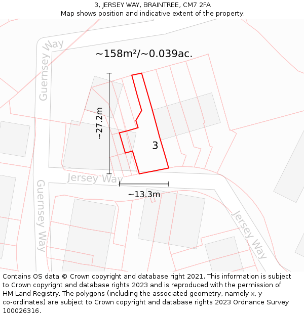 3, JERSEY WAY, BRAINTREE, CM7 2FA: Plot and title map