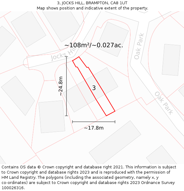 3, JOCKS HILL, BRAMPTON, CA8 1UT: Plot and title map