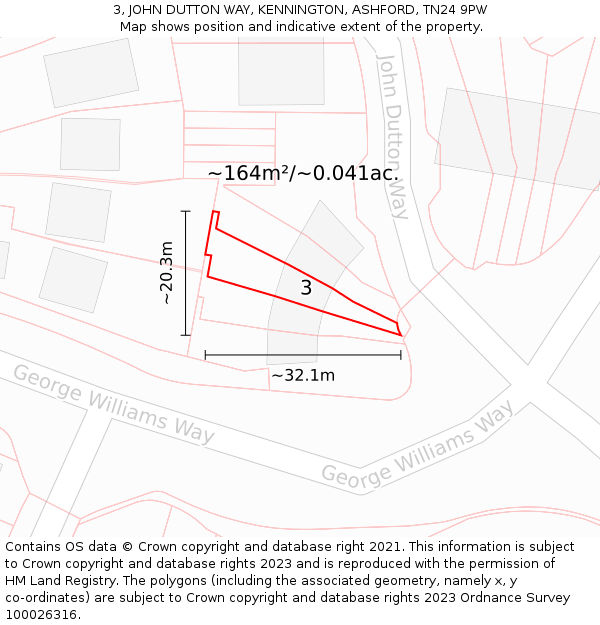 3, JOHN DUTTON WAY, KENNINGTON, ASHFORD, TN24 9PW: Plot and title map