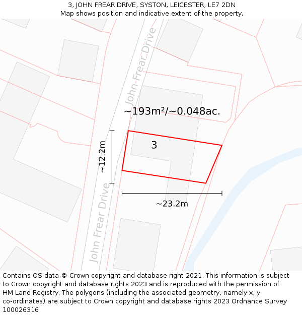 3, JOHN FREAR DRIVE, SYSTON, LEICESTER, LE7 2DN: Plot and title map