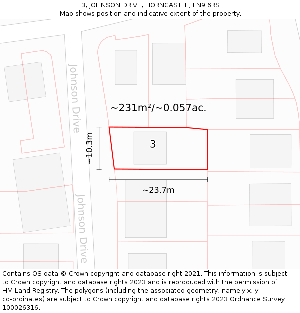 3, JOHNSON DRIVE, HORNCASTLE, LN9 6RS: Plot and title map