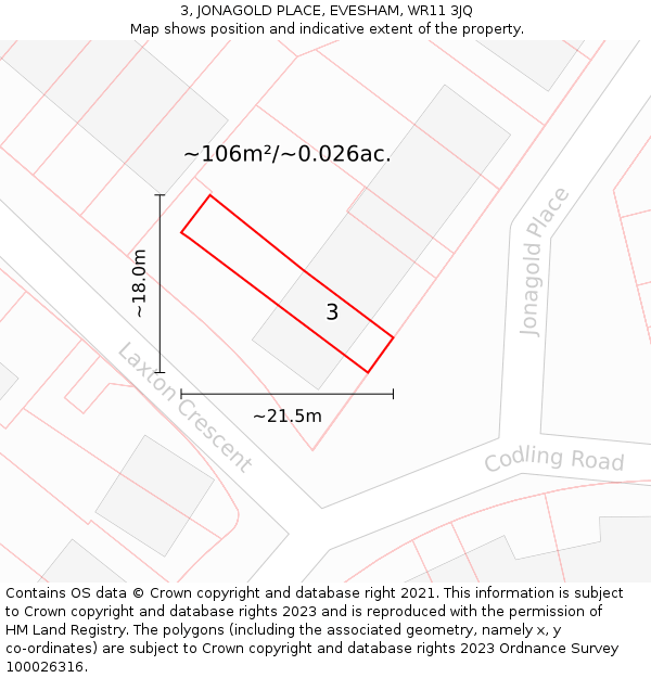 3, JONAGOLD PLACE, EVESHAM, WR11 3JQ: Plot and title map