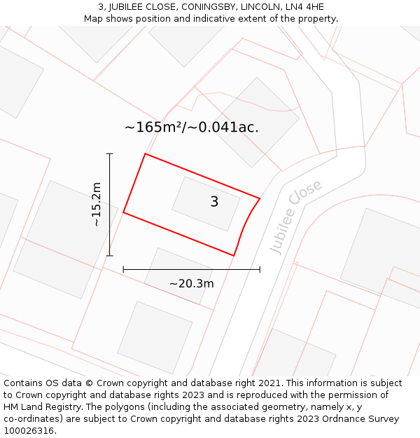 3, JUBILEE CLOSE, CONINGSBY, LINCOLN, LN4 4HE: Plot and title map