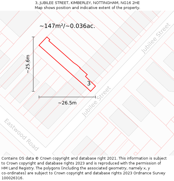 3, JUBILEE STREET, KIMBERLEY, NOTTINGHAM, NG16 2HE: Plot and title map
