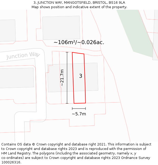 3, JUNCTION WAY, MANGOTSFIELD, BRISTOL, BS16 9LA: Plot and title map