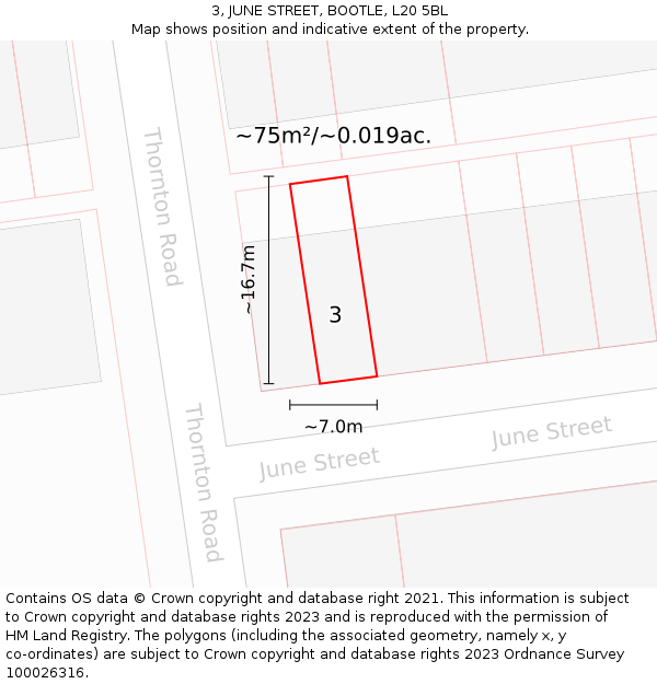 3, JUNE STREET, BOOTLE, L20 5BL: Plot and title map