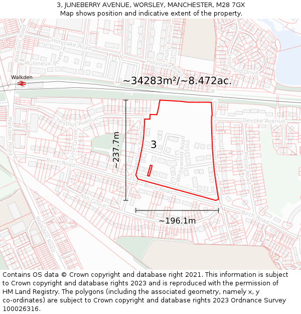 3, JUNEBERRY AVENUE, WORSLEY, MANCHESTER, M28 7GX: Plot and title map
