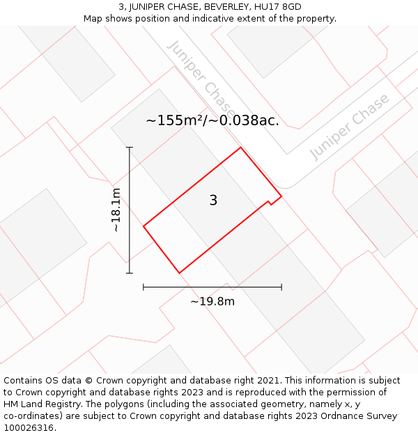 3, JUNIPER CHASE, BEVERLEY, HU17 8GD: Plot and title map