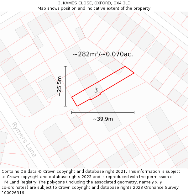 3, KAMES CLOSE, OXFORD, OX4 3LD: Plot and title map
