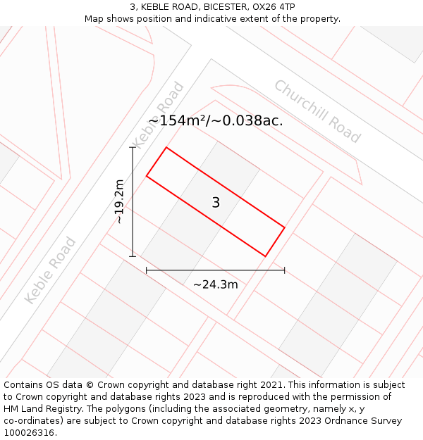 3, KEBLE ROAD, BICESTER, OX26 4TP: Plot and title map