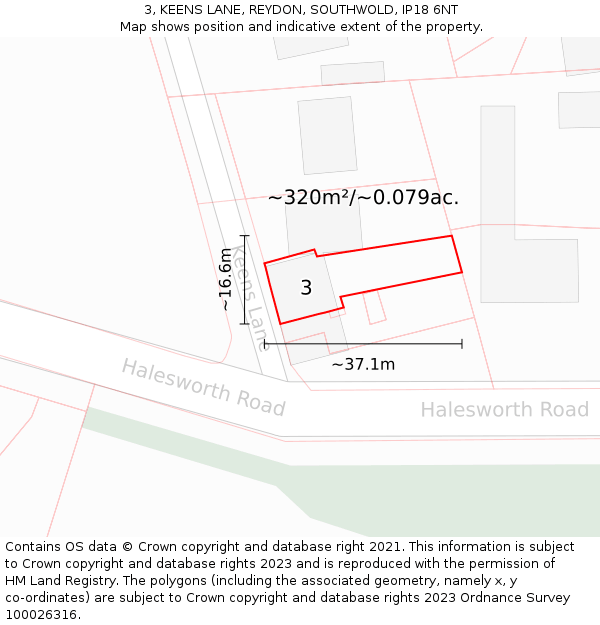 3, KEENS LANE, REYDON, SOUTHWOLD, IP18 6NT: Plot and title map