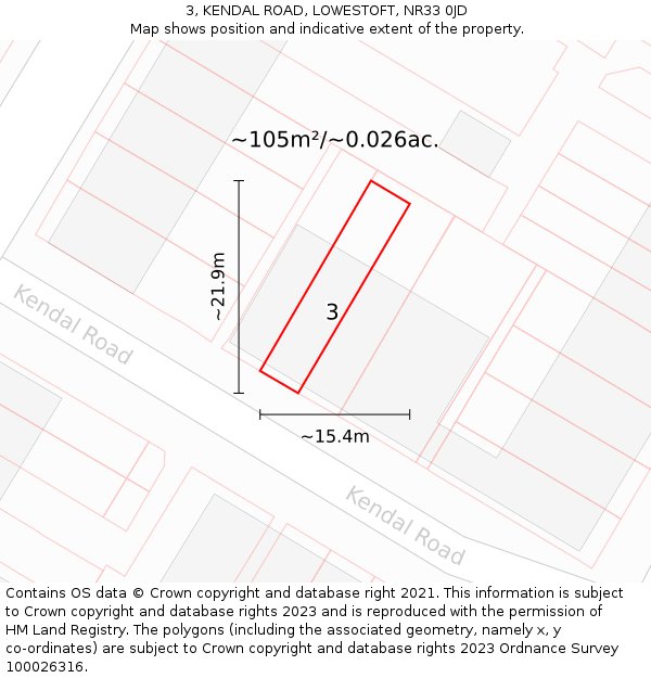 3, KENDAL ROAD, LOWESTOFT, NR33 0JD: Plot and title map