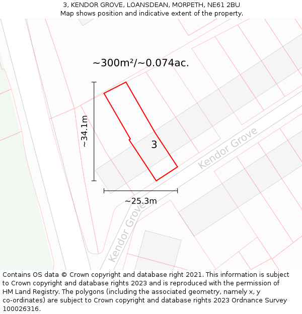 3, KENDOR GROVE, LOANSDEAN, MORPETH, NE61 2BU: Plot and title map