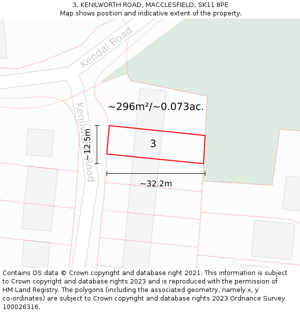 3, KENILWORTH ROAD, MACCLESFIELD, SK11 8PE: Plot and title map