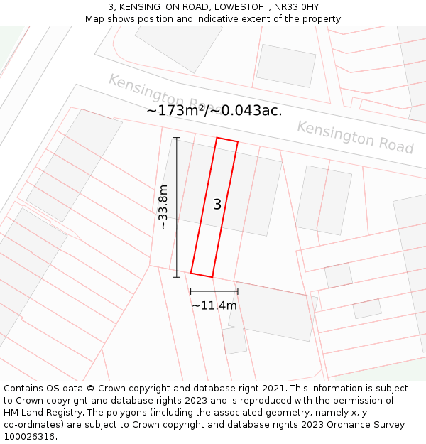 3, KENSINGTON ROAD, LOWESTOFT, NR33 0HY: Plot and title map