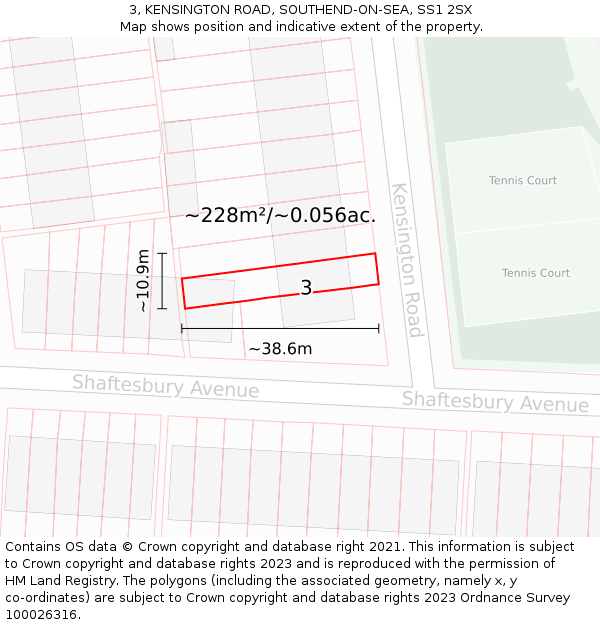 3, KENSINGTON ROAD, SOUTHEND-ON-SEA, SS1 2SX: Plot and title map