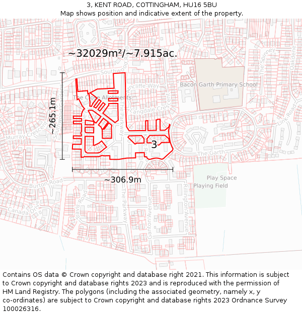 3, KENT ROAD, COTTINGHAM, HU16 5BU: Plot and title map