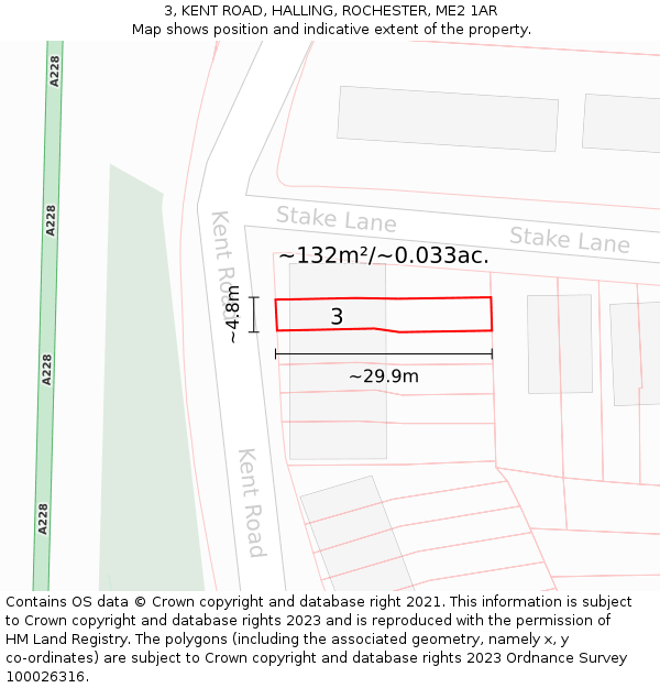 3, KENT ROAD, HALLING, ROCHESTER, ME2 1AR: Plot and title map