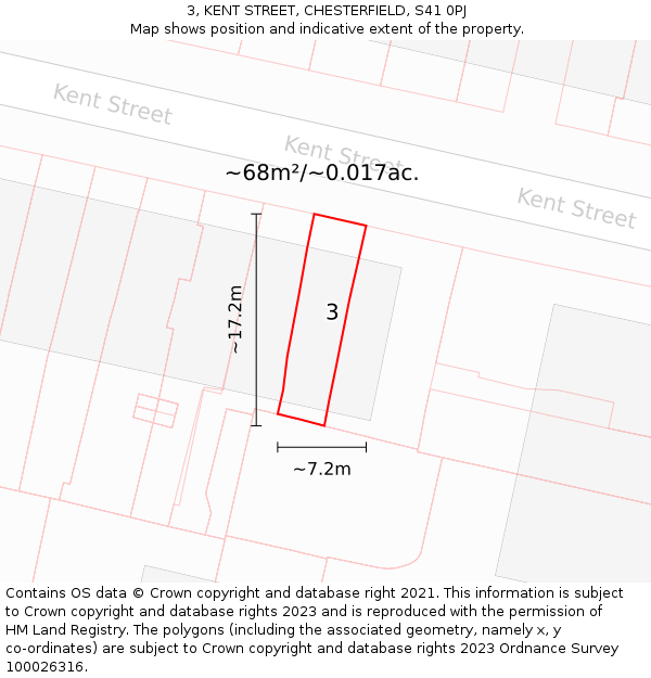 3, KENT STREET, CHESTERFIELD, S41 0PJ: Plot and title map