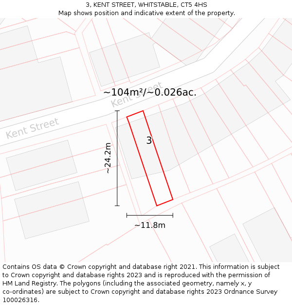 3, KENT STREET, WHITSTABLE, CT5 4HS: Plot and title map