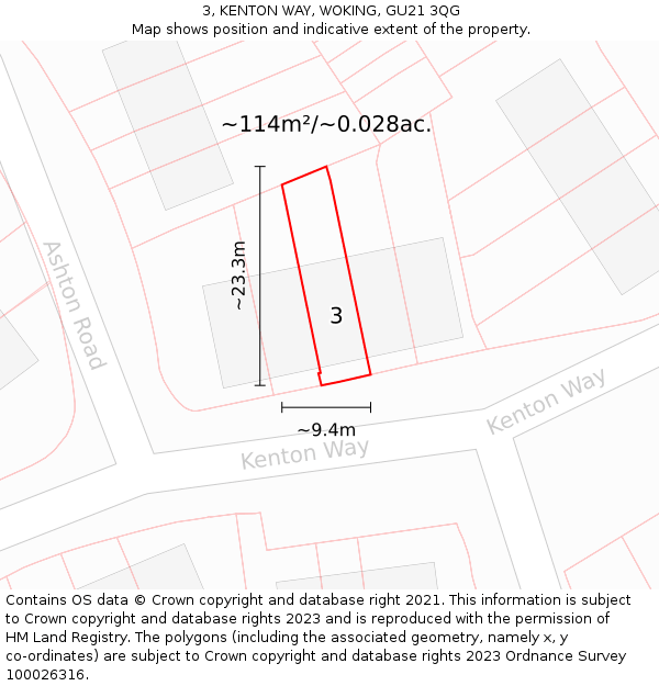 3, KENTON WAY, WOKING, GU21 3QG: Plot and title map