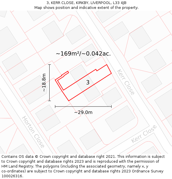 3, KERR CLOSE, KIRKBY, LIVERPOOL, L33 4JB: Plot and title map