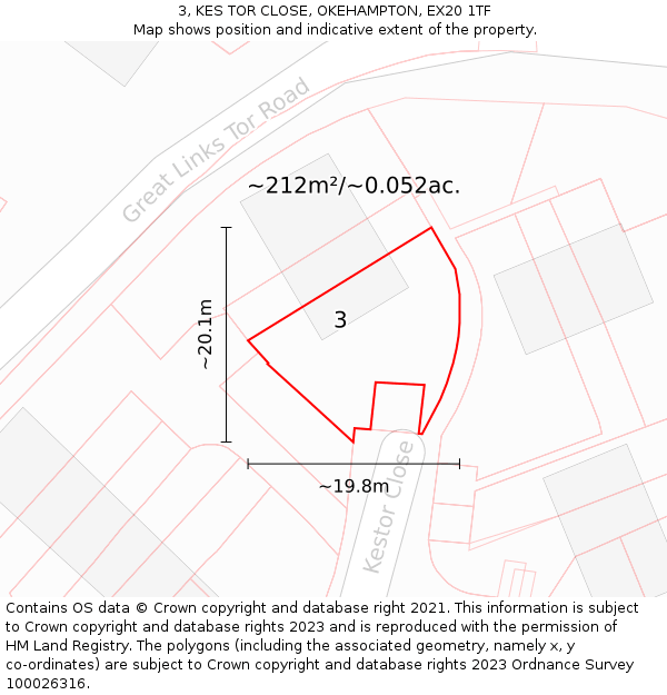 3, KES TOR CLOSE, OKEHAMPTON, EX20 1TF: Plot and title map