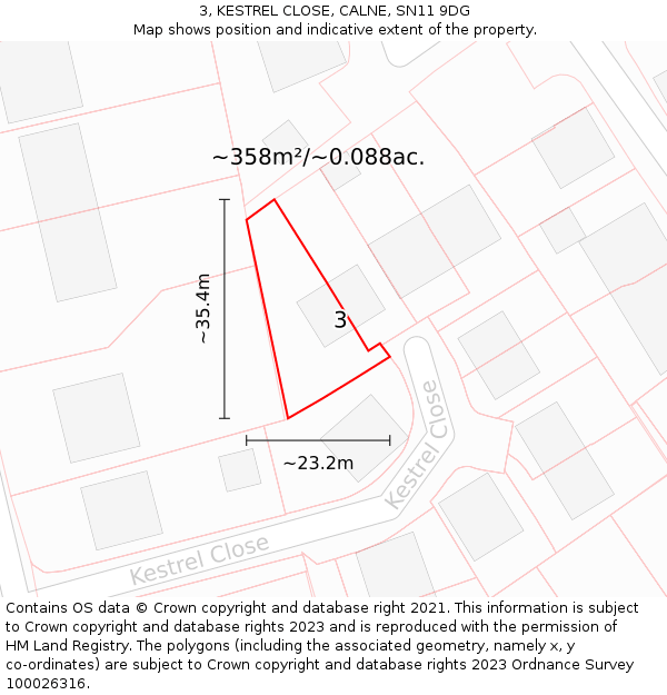 3, KESTREL CLOSE, CALNE, SN11 9DG: Plot and title map
