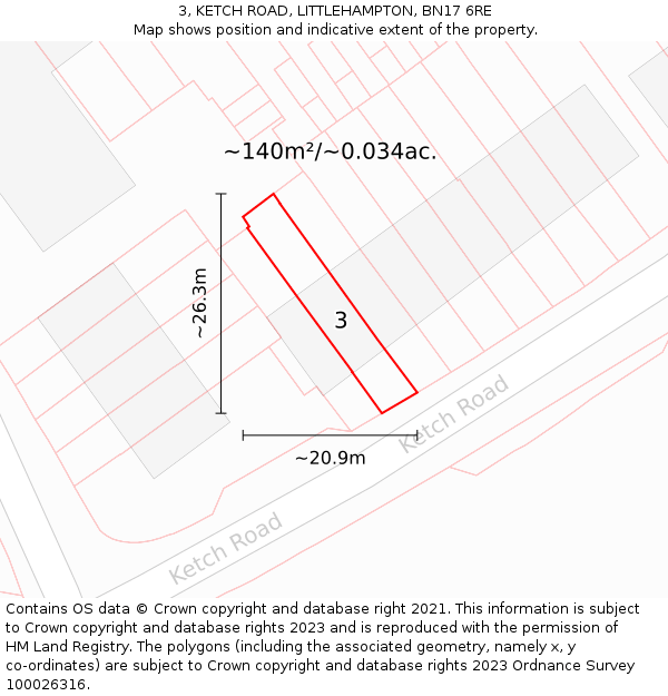 3, KETCH ROAD, LITTLEHAMPTON, BN17 6RE: Plot and title map
