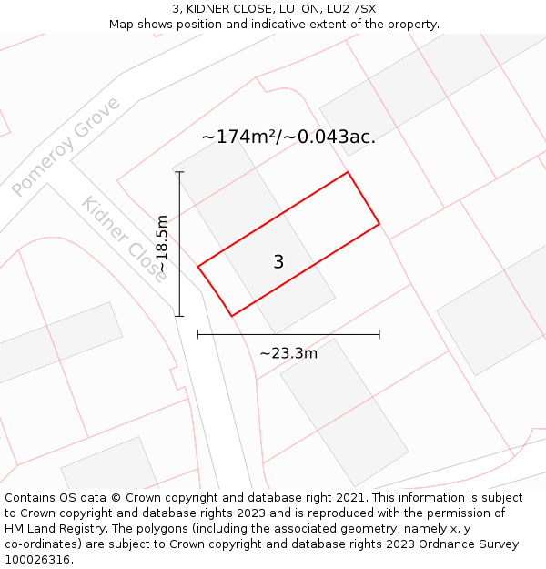 3, KIDNER CLOSE, LUTON, LU2 7SX: Plot and title map