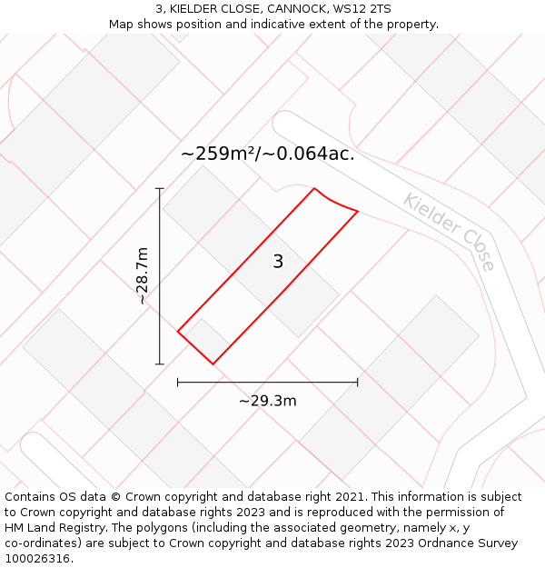 3, KIELDER CLOSE, CANNOCK, WS12 2TS: Plot and title map
