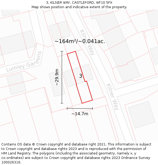 3, KILNER WAY, CASTLEFORD, WF10 5FX: Plot and title map