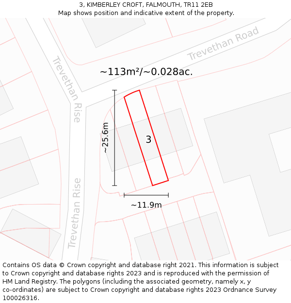 3, KIMBERLEY CROFT, FALMOUTH, TR11 2EB: Plot and title map