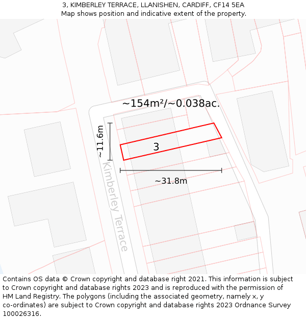 3, KIMBERLEY TERRACE, LLANISHEN, CARDIFF, CF14 5EA: Plot and title map