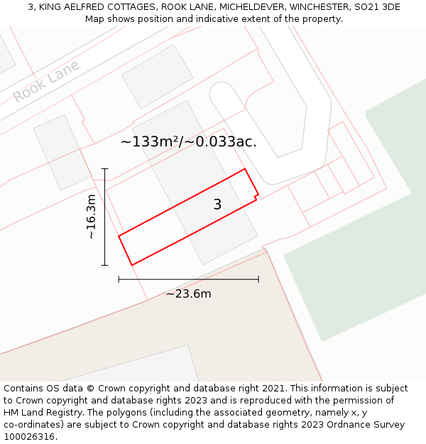 3, KING AELFRED COTTAGES, ROOK LANE, MICHELDEVER, WINCHESTER, SO21 3DE: Plot and title map
