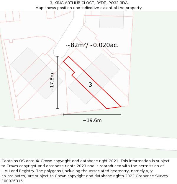 3, KING ARTHUR CLOSE, RYDE, PO33 3DA: Plot and title map
