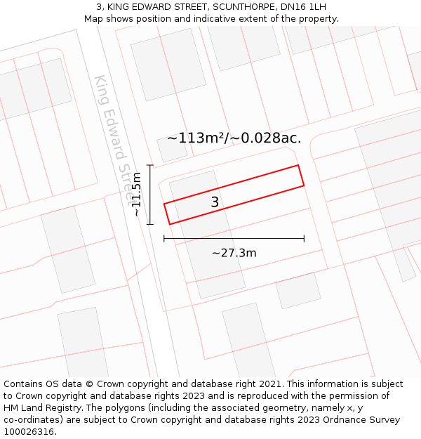 3, KING EDWARD STREET, SCUNTHORPE, DN16 1LH: Plot and title map