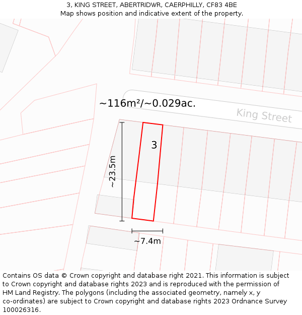 3, KING STREET, ABERTRIDWR, CAERPHILLY, CF83 4BE: Plot and title map
