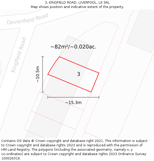3, KINGFIELD ROAD, LIVERPOOL, L9 3AL: Plot and title map