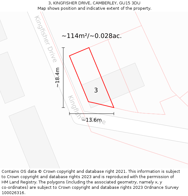 3, KINGFISHER DRIVE, CAMBERLEY, GU15 3DU: Plot and title map