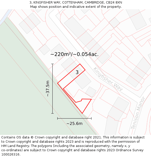 3, KINGFISHER WAY, COTTENHAM, CAMBRIDGE, CB24 8XN: Plot and title map