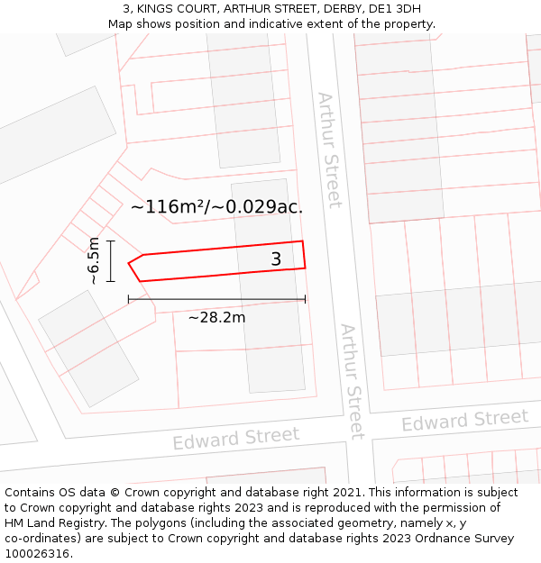 3, KINGS COURT, ARTHUR STREET, DERBY, DE1 3DH: Plot and title map