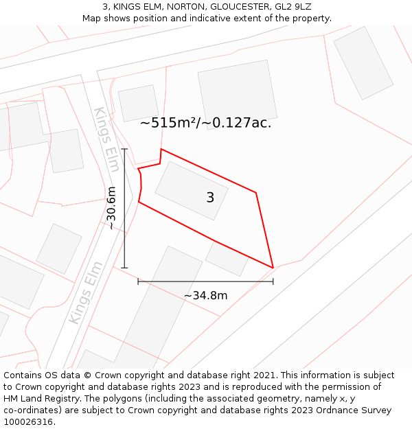 3, KINGS ELM, NORTON, GLOUCESTER, GL2 9LZ: Plot and title map