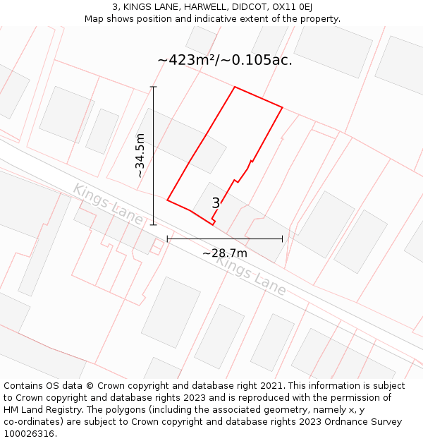 3, KINGS LANE, HARWELL, DIDCOT, OX11 0EJ: Plot and title map
