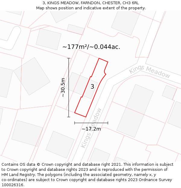 3, KINGS MEADOW, FARNDON, CHESTER, CH3 6RL: Plot and title map
