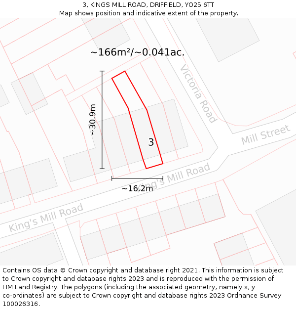 3, KINGS MILL ROAD, DRIFFIELD, YO25 6TT: Plot and title map